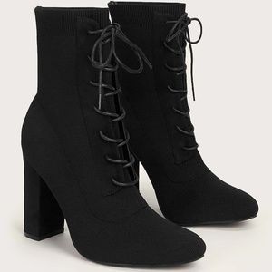 CUCCOO Basic Knit Detail Lace-up Front Boots